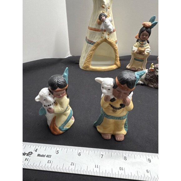 Native American Indian Inspired 13-Piece Porcelain Figurine Set VTG Hand Painted - Picture 9 of 16